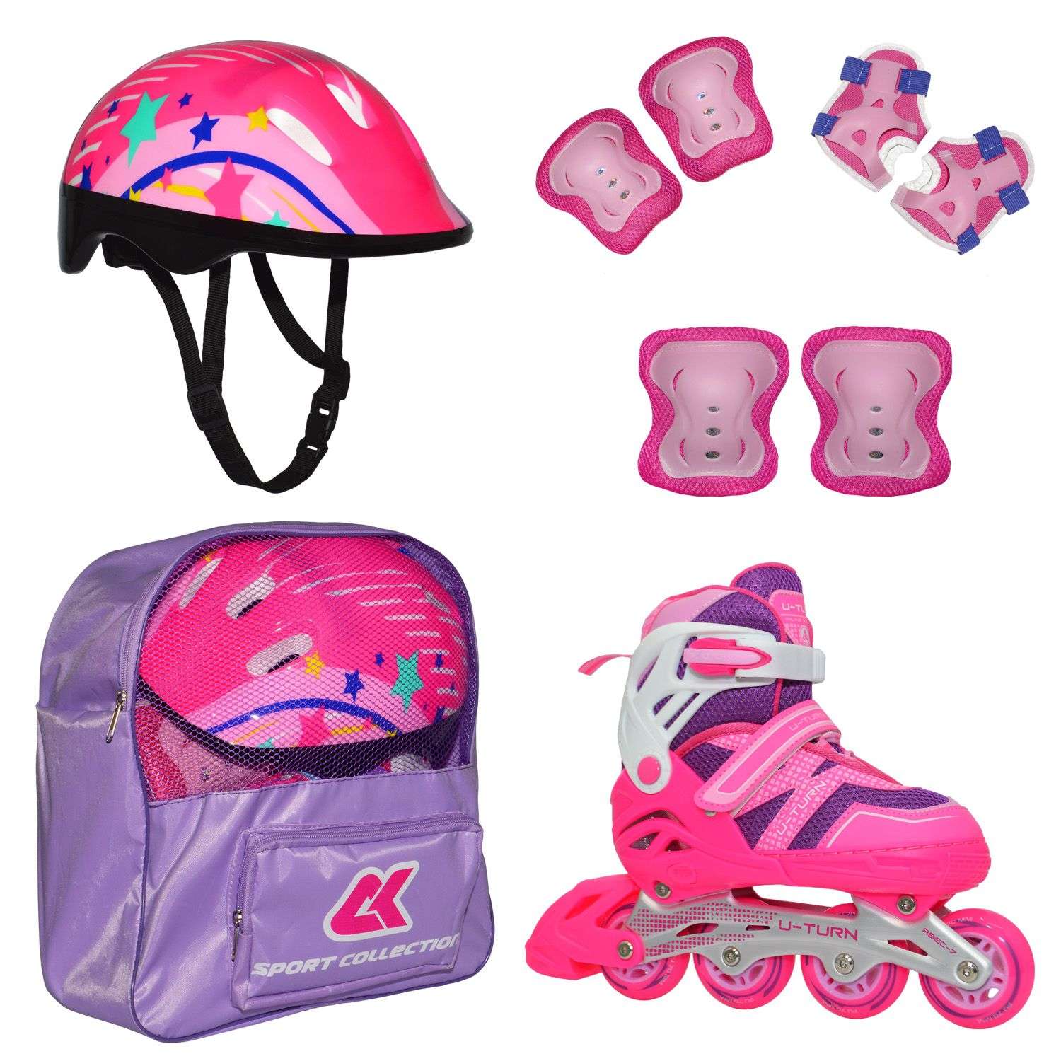 Роликовый комплект Sport Collection в сумке SET U-TURN Pink ролики р. 34-37 Шлем 50-56 Защита S/M - фото 1