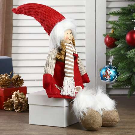 Кукла интерьерная Зимнее волшебство «Девочка в красном колпаке и полосатом шарфике» 57 см