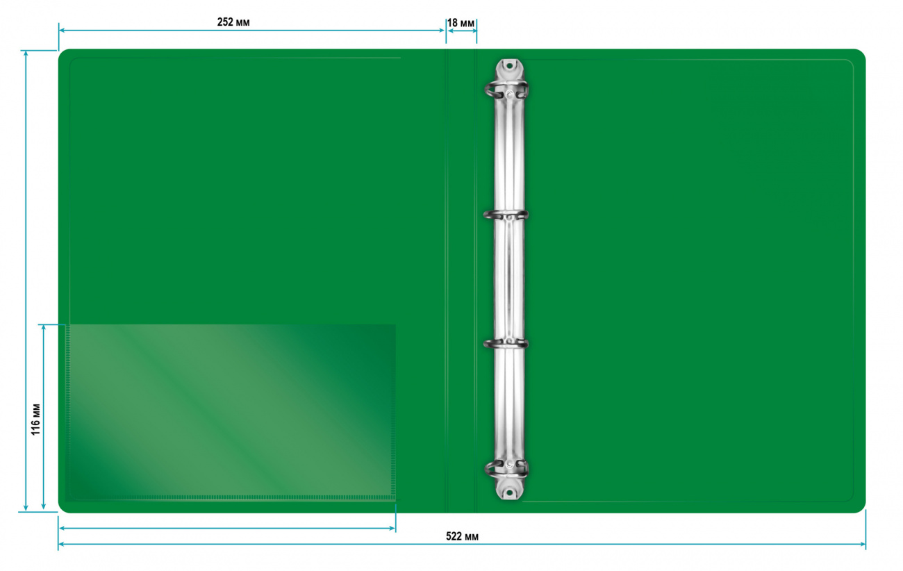 Папка на кольцах Бюрократ 4шт колец О-образные A4 18мм корешок пластик 0.7мм зеленый - фото 5