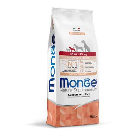 Корм для щенков MONGE 7.5кг Dog Speciality Line Monoprotein мелких пород лосось-рис