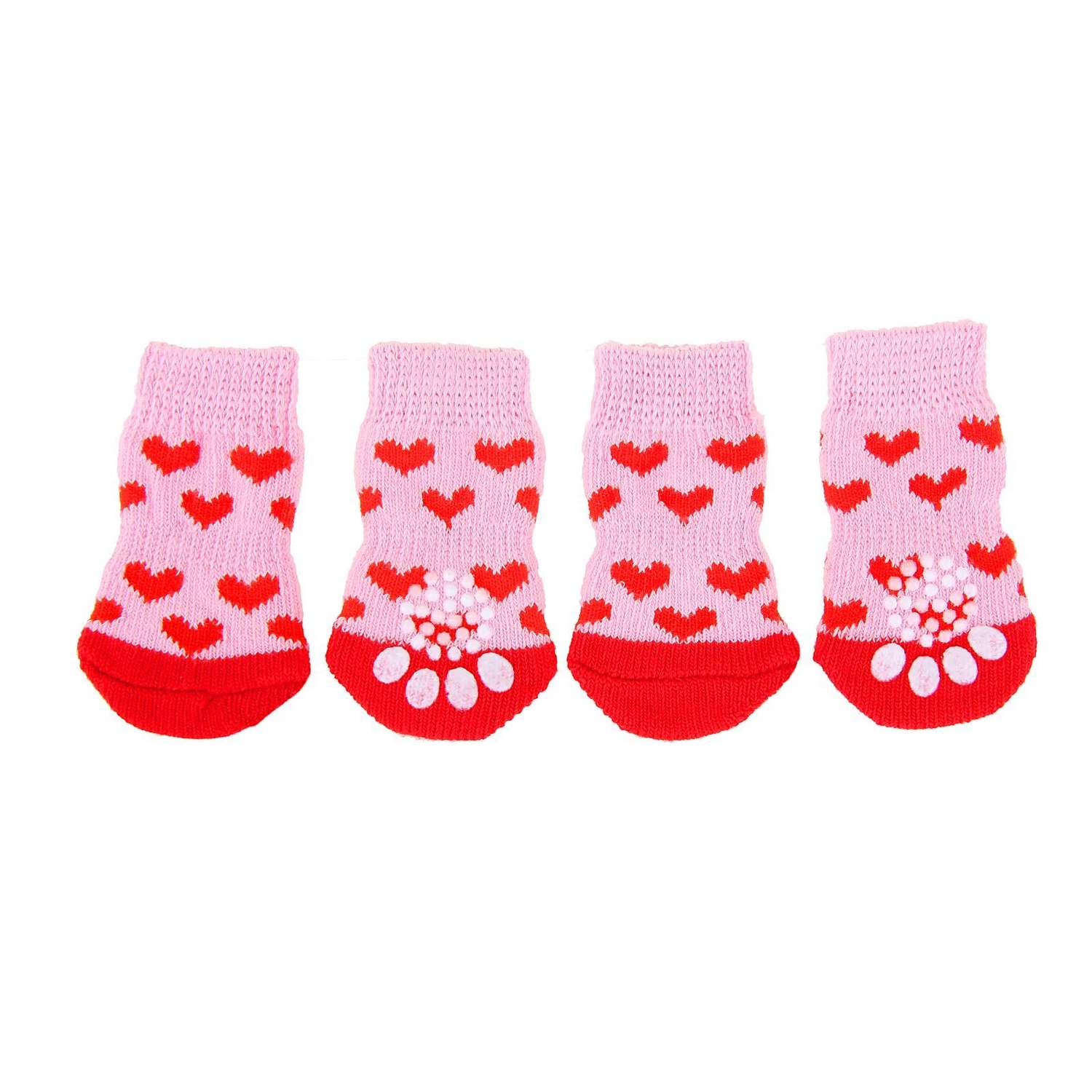 Носки для животных Пижон нескользящие «Сердечки» размер S 4 шт. розовые - фото 1