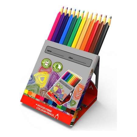 Карандаши цветные Y-plus трехгранные WE-TRI пластиковые 12 цветов картонный футляр-подставка