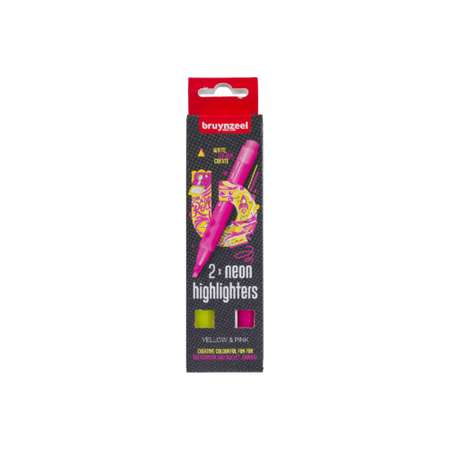 Набор текстовыделителей BRUYNZEEL Teen Neon 2 неоновых цвета желтый и розовый в картонной упаковке