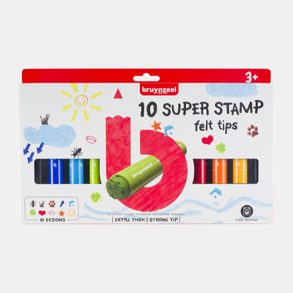 Набор фломастеров Bruynzeel Kids Super Stamp 10 цветов-штампов в картонной упаковке - фото 1