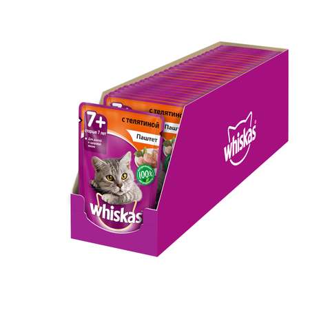 Корм влажный для кошек Whiskas 85г паштет с телятиной для пожилых пауч