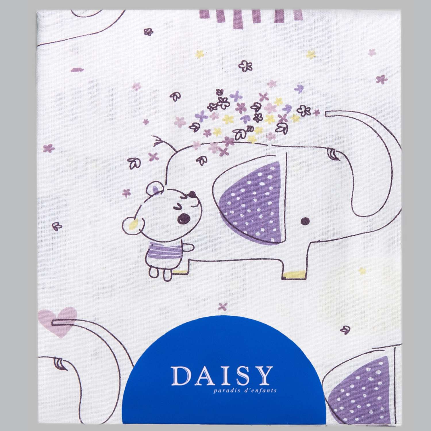 Пеленка Daisy Хлопок 1 шт. 75х120 см Слон и Мишка сиреневый - фото 1