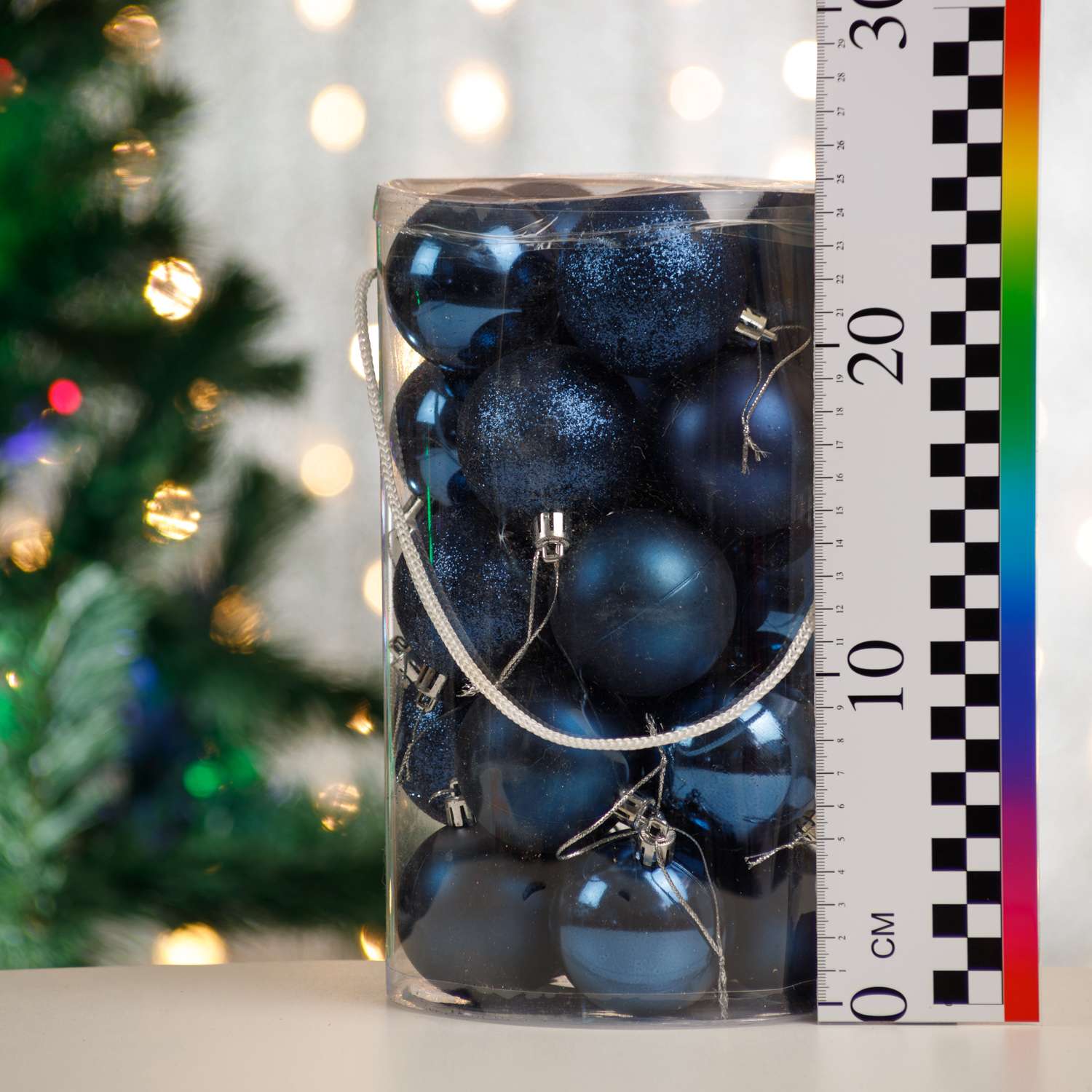Набор елочных украшений BABY STYLE Шары темно-синий матовый глянец принт искра 6 см 25 шт - фото 2