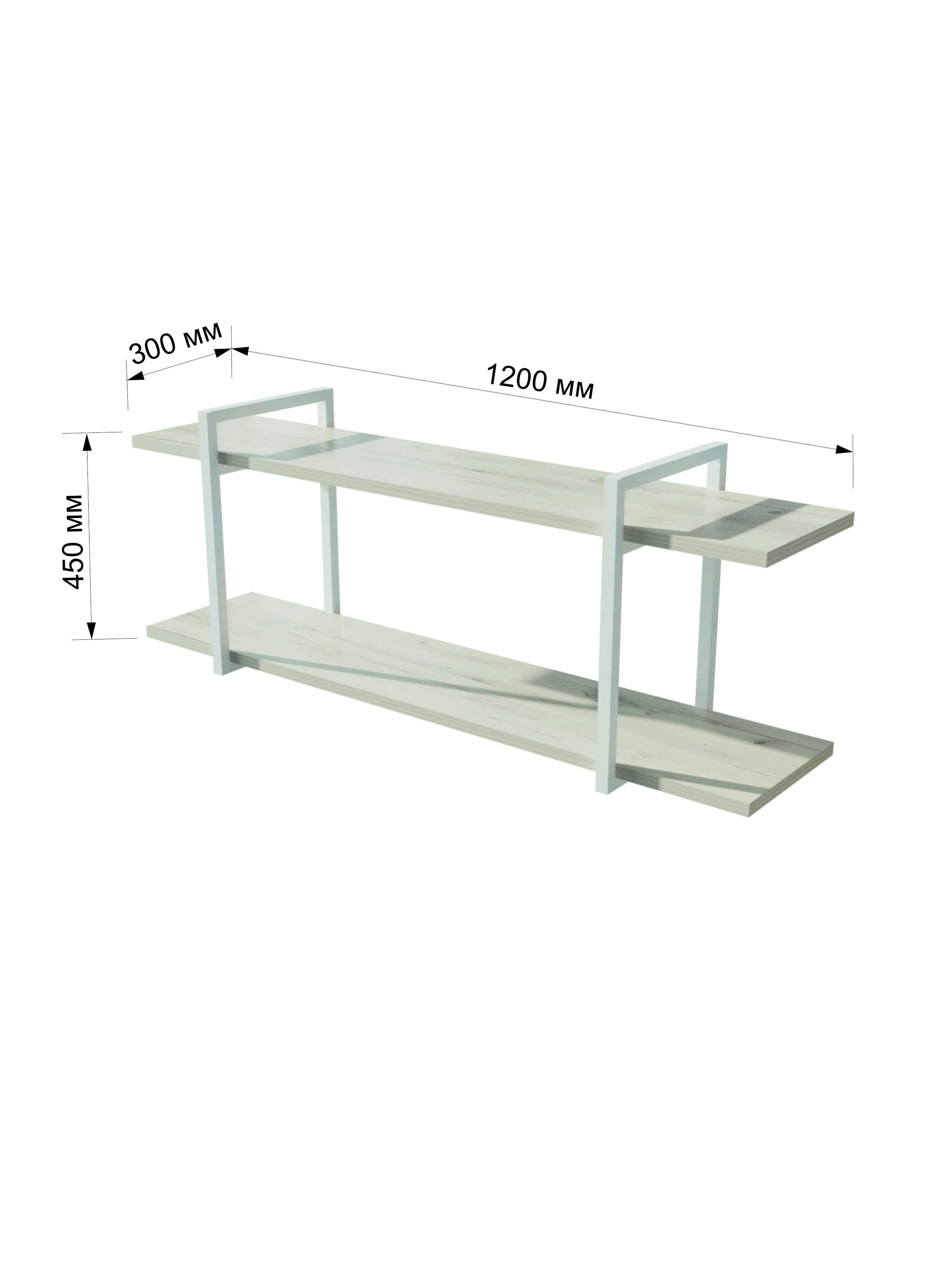 Полка настенная WoodSteel в стиле лофт Chicago 120x30х45 см ателье светлый белый - фото 5