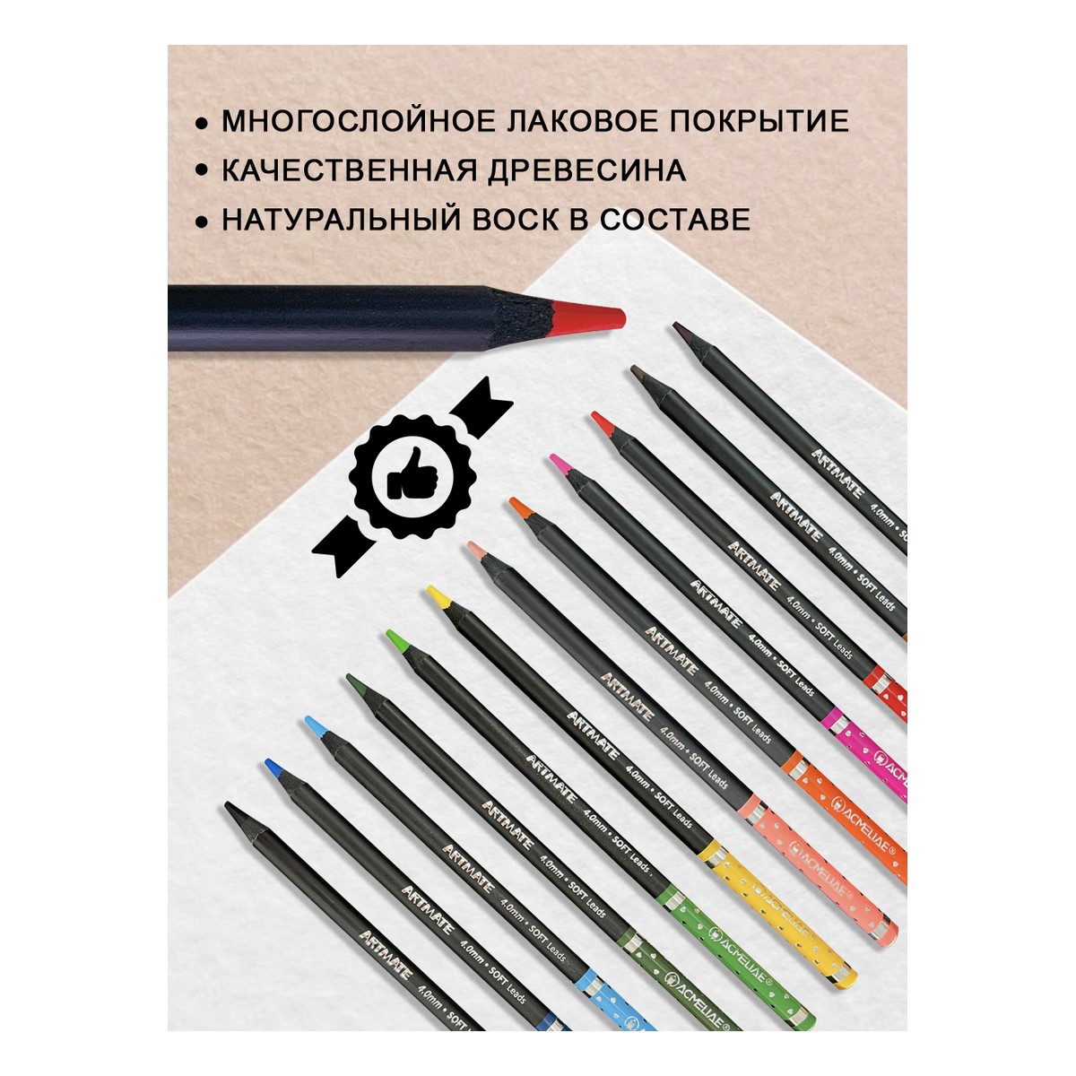 Карандаши цветные ACMELIAE Blackwood Artmate 12 цветов в картонном футляре - фото 6