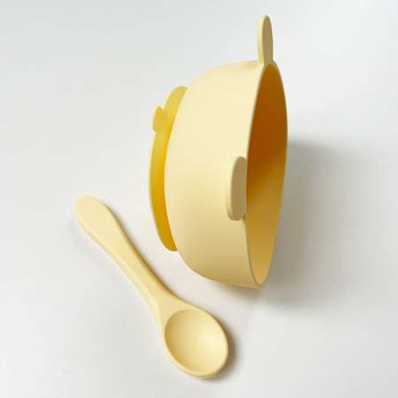Набор посуды Croobie тарелка на присоске с ложкой Мишка Желтый