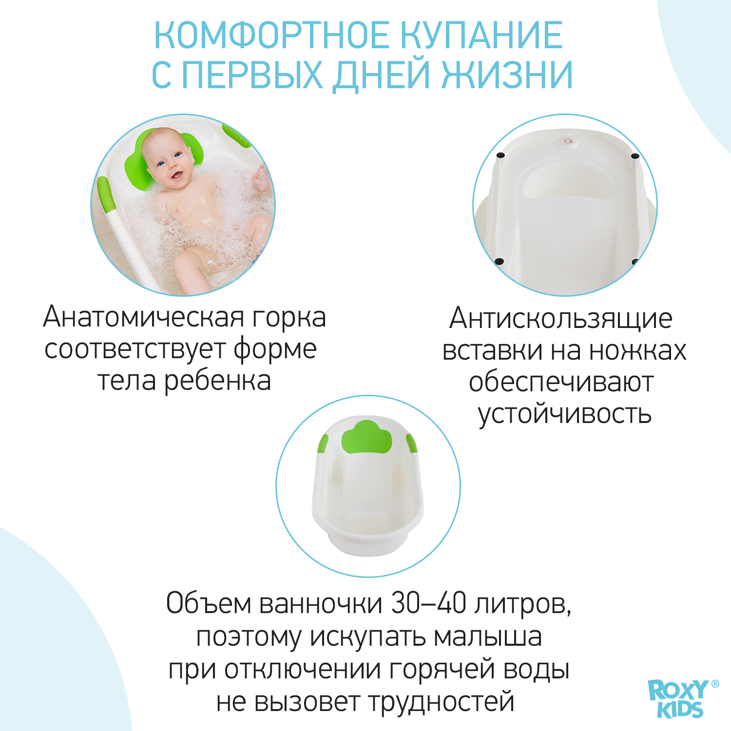 Ванночка для купания малыша ROXY-KIDS с анатомической горкой и сливом  купить по цене 1574 ₽ в интернет-магазине Детский мир