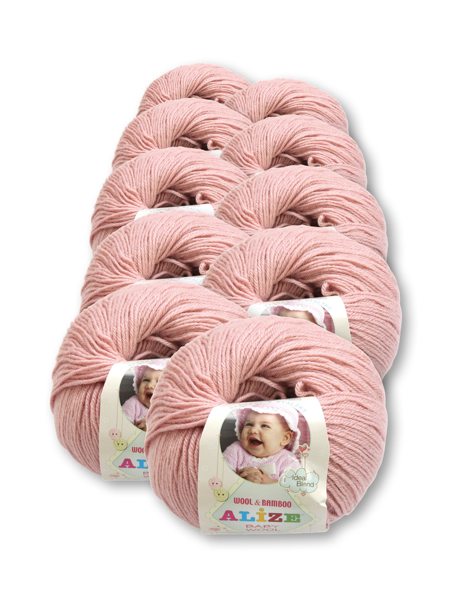 Пряжа для вязания Alize baby wool бамбук шерсть акрил мягкая 50 гр 175 м 161 пудра 10 мотков - фото 2
