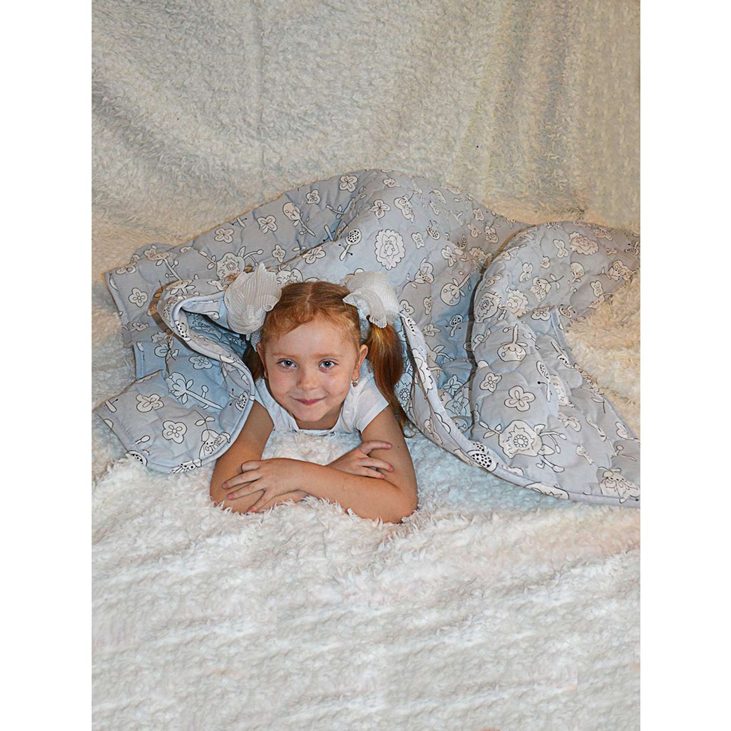 Стеганное одеяло серое-голубое Засыпашки утепленное детское 110х140 хлопок 100% - фото 6