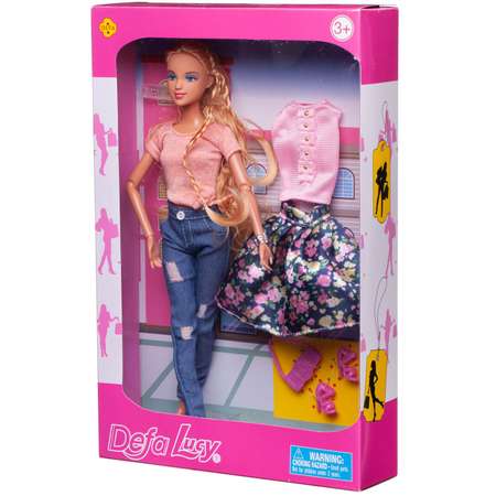 Кукла ABTOYS Городская модница в футболке и джинсах с дополнительным комплектом одежды