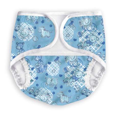 Трусики MULTI-DIAPERS с карманом для вкладыша Бегемоты синие С 7-18 кг 1шт