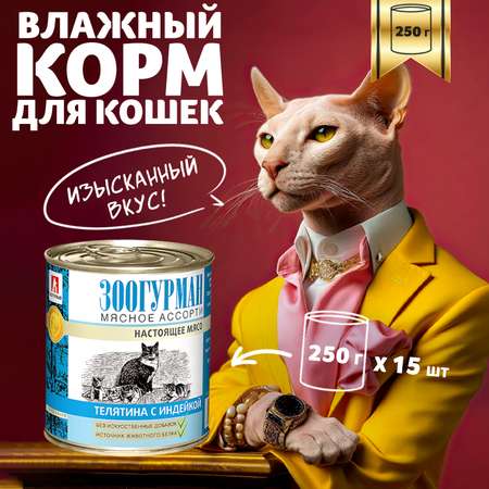 Корм влажный Зоогурман Мясное ассорти Телятина с индейкой 250 гр х 15 шт