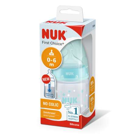 Бутылочка Nuk First Choice Plus с индикатором температуры 150мл Бирюзовая 10743876