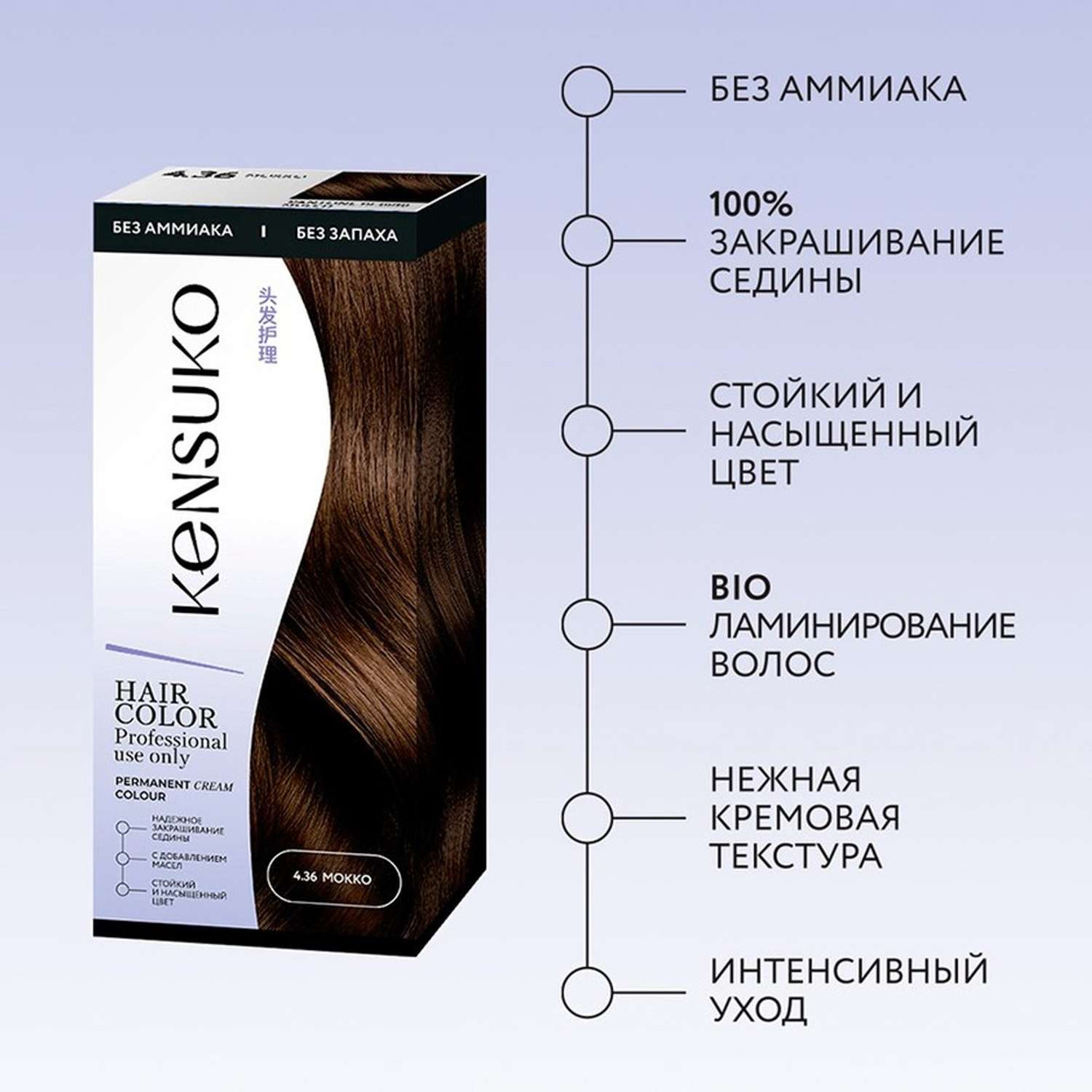 Краска для волос KENSUKO Тон 4.36 (Мокко) 50 мл - фото 8