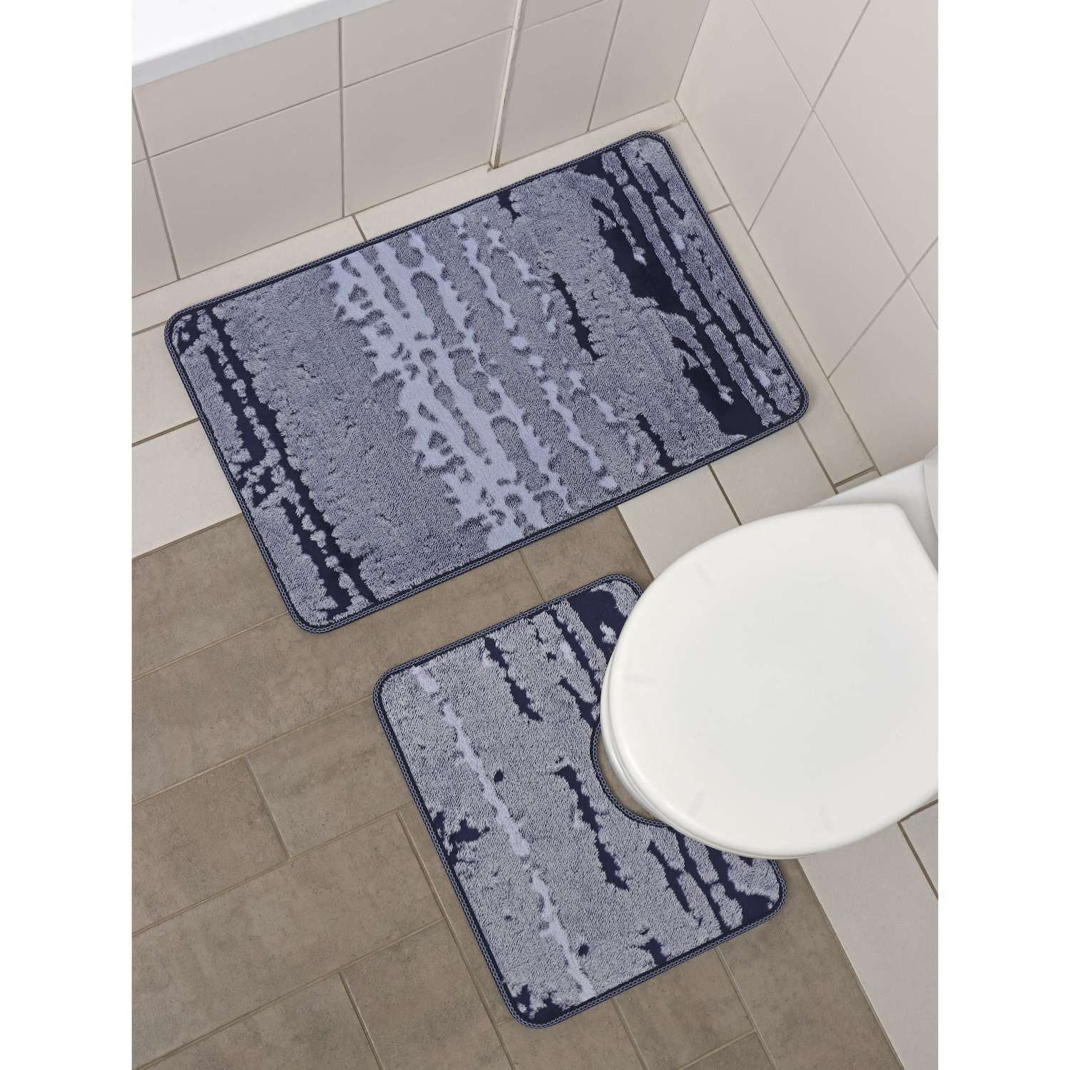 Набор ковриков Доляна для ванной и туалета «Блик» 2 шт: 40×50 50×80 см цвет синий - фото 2