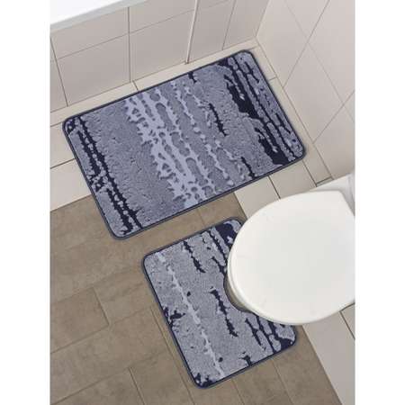 Набор ковриков Доляна для ванной и туалета «Блик» 2 шт: 40×50 50×80 см цвет синий