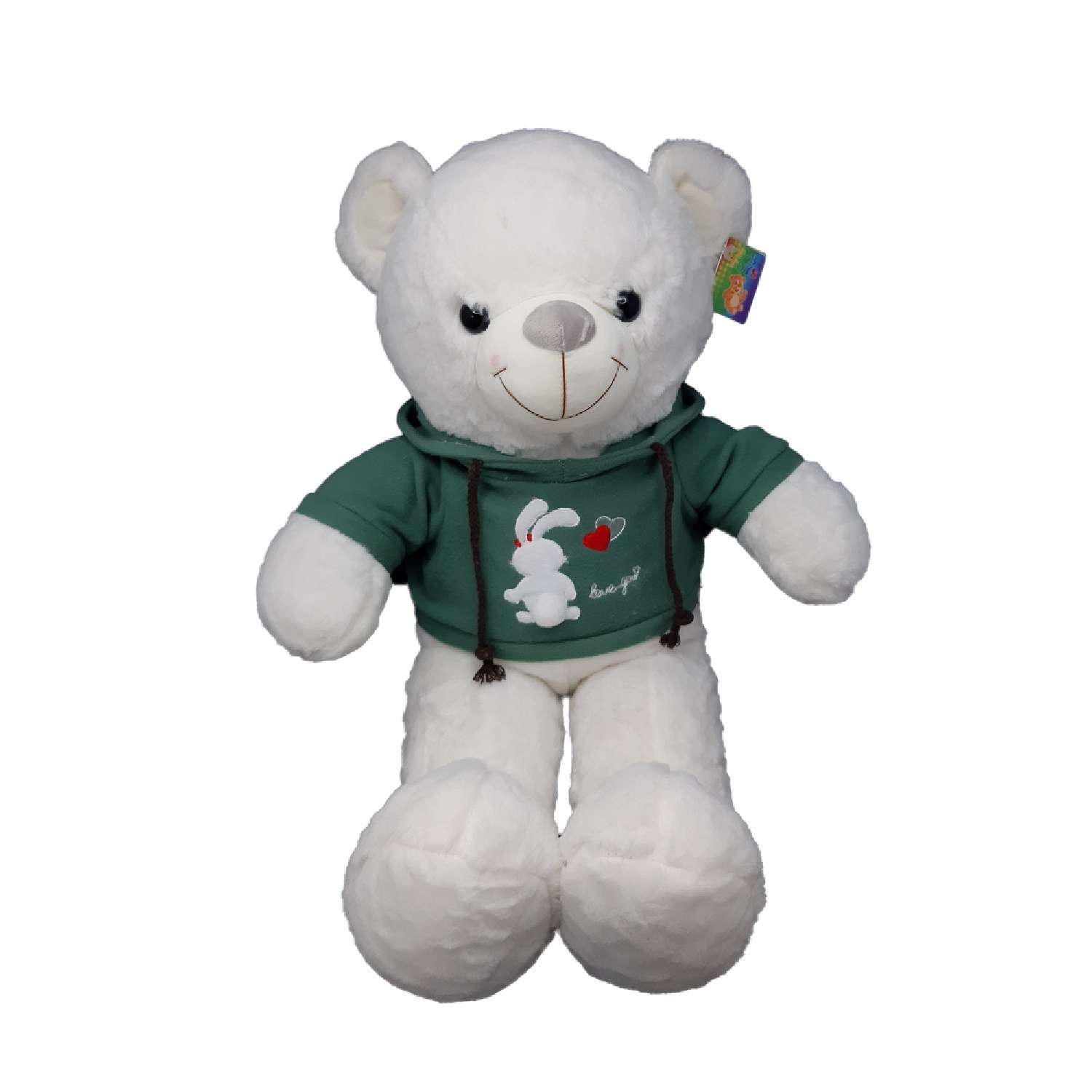Мягкая игрушка Avocadoffka Белый медведь в зеленой кофте с капюшоном 60см - фото 1