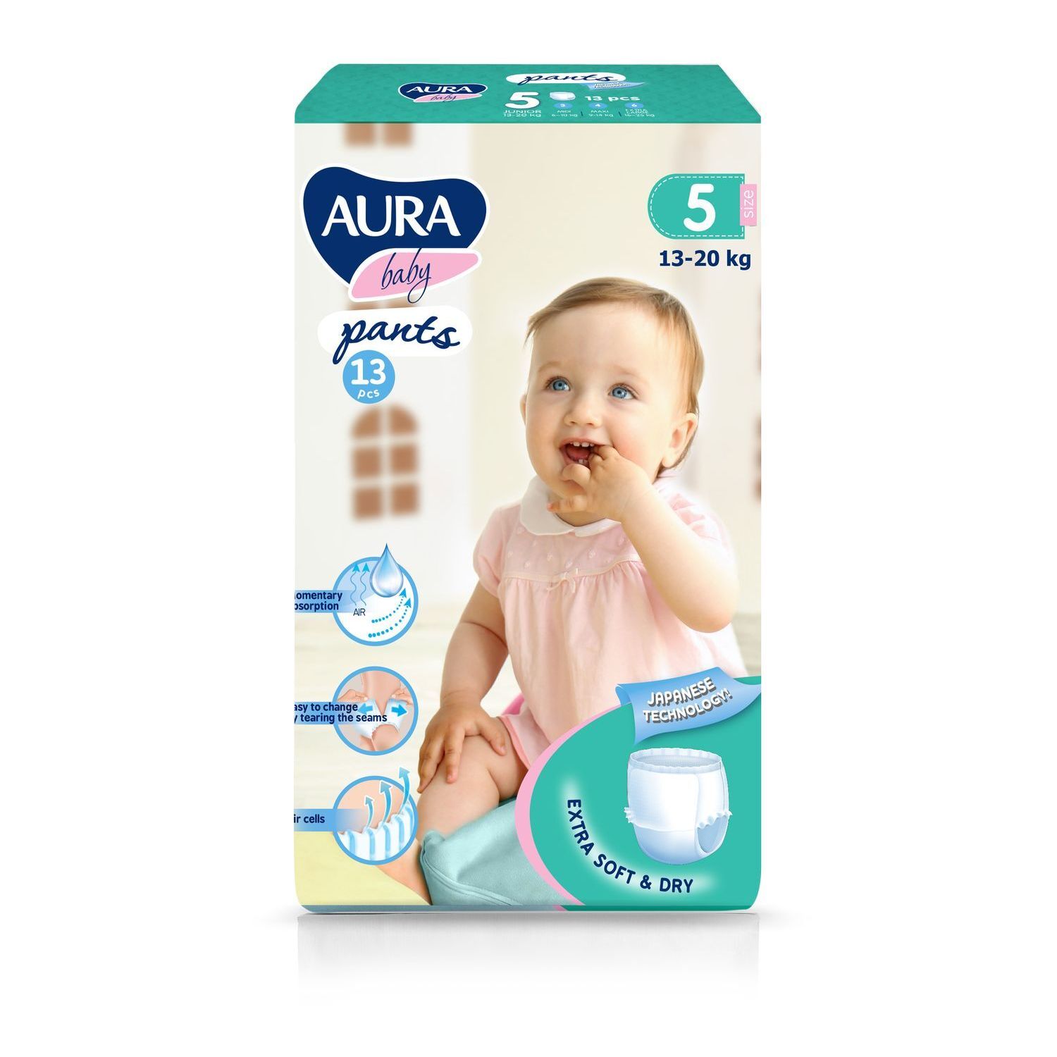 Подгузники-трусики AURA BABY одноразовые для детей 5/XL 13-20 кг 13шт - фото 1