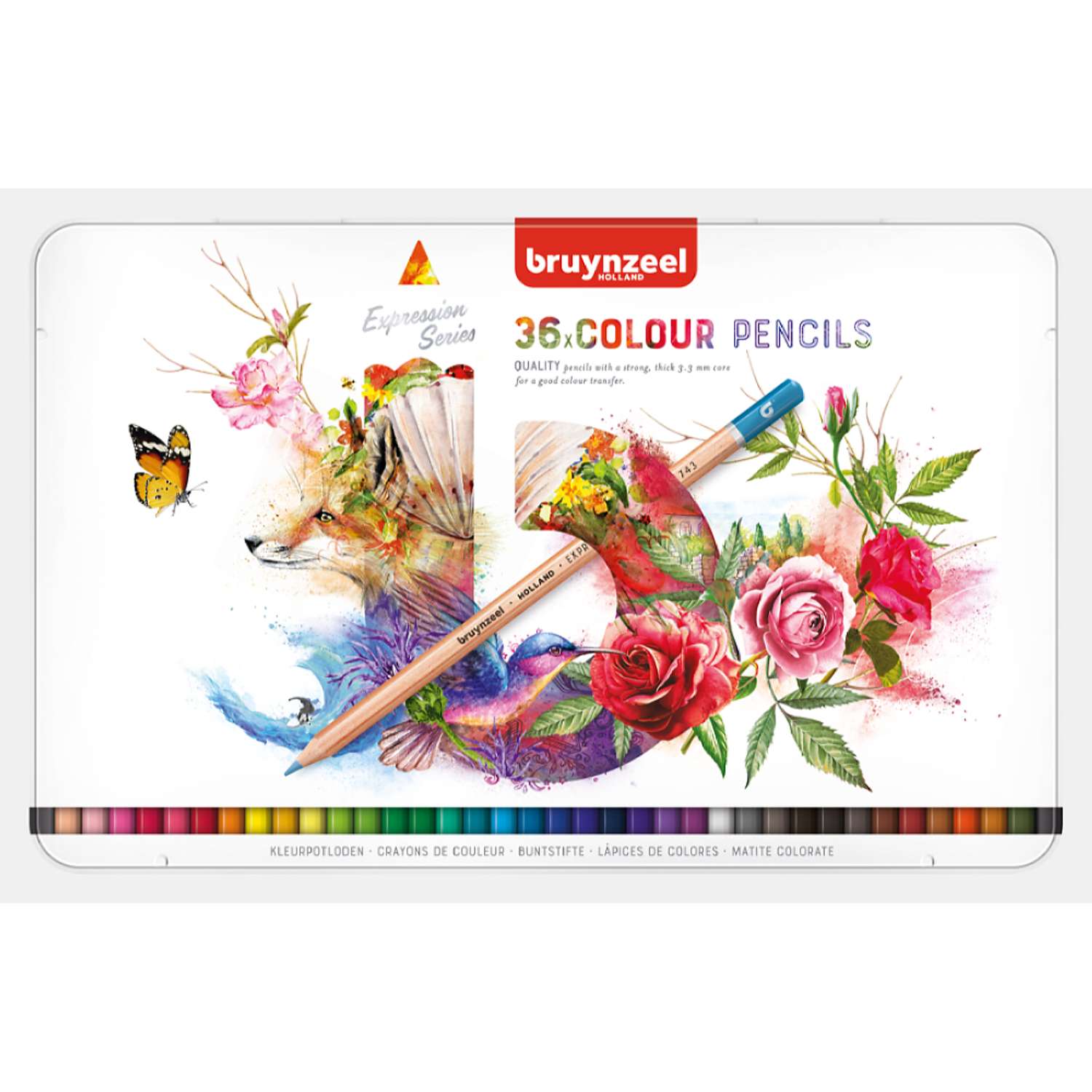 Набор цветных карандашей BRUYNZEEL Expression Colour 36 цветов в металлическом коробе-пенале - фото 1