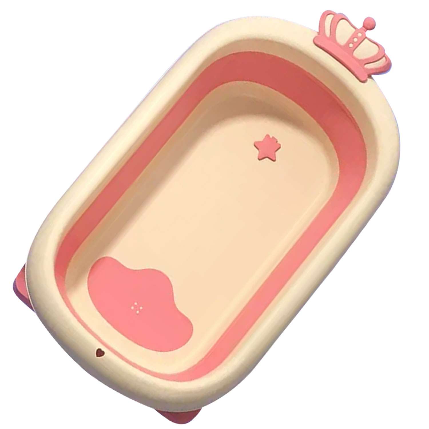Ванночка детская RIKI TIKI Little Prince розовая складная с термочувствительной пробкой - фото 1