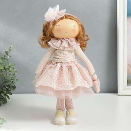Кукла интерьерная Зимнее волшебство «Малышка Ася в розовом с медведем» 36х13х15 5 см