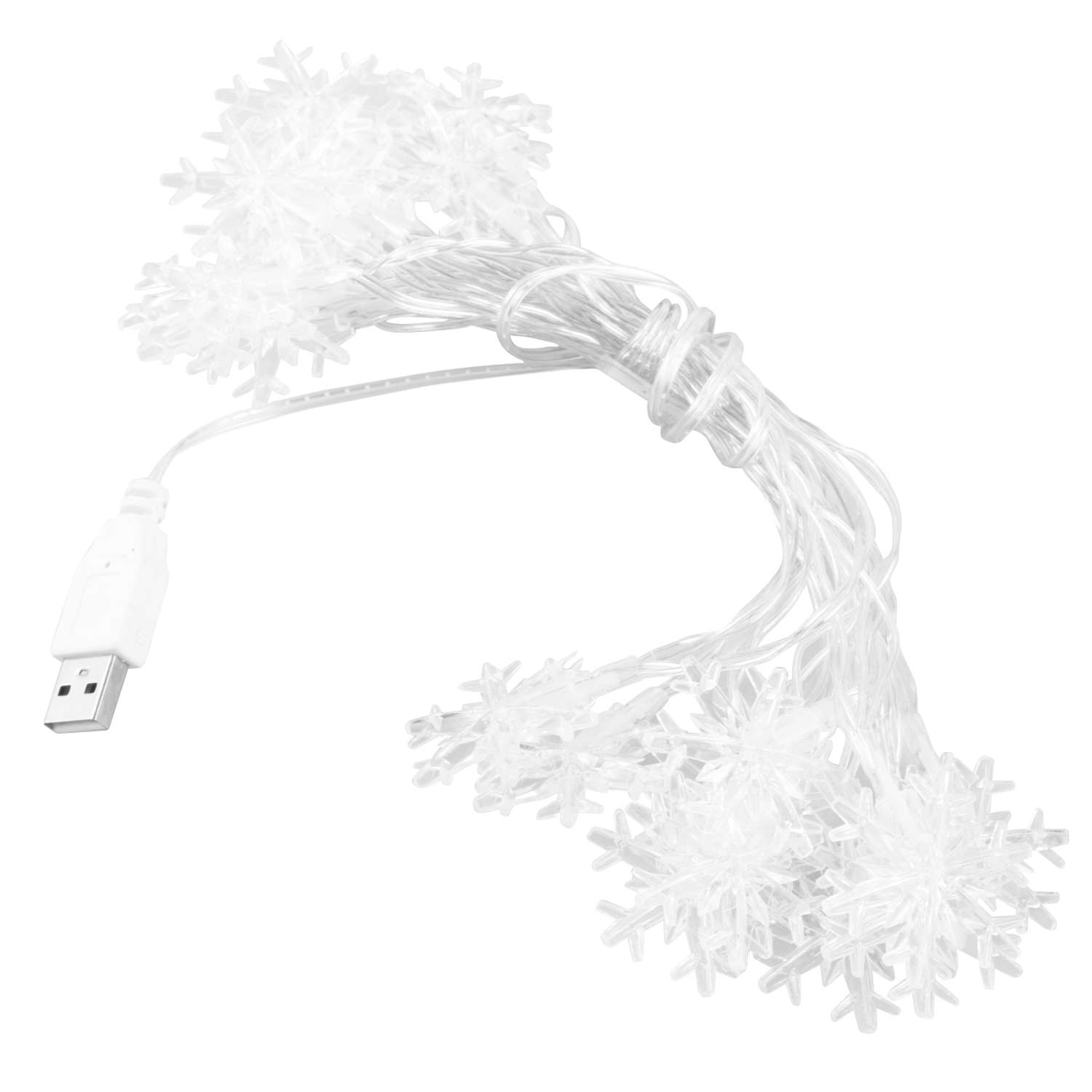 Гирлянда mObility USB снежинка 3 метра 20 ламп теплый свет - фото 1