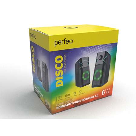 Компьютерные колонки Perfeo DISCO 2.0 мощность 2х3 Вт USB чёрные Game Design RGB подсветка 7 режимов