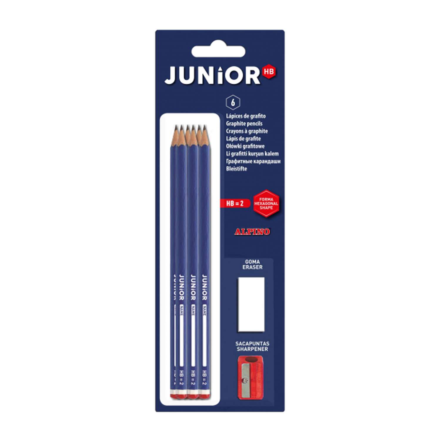 Карандаши графитные ALPINO шестигранные JUNIOR HB 6 шт. точилка ластик - фото 1