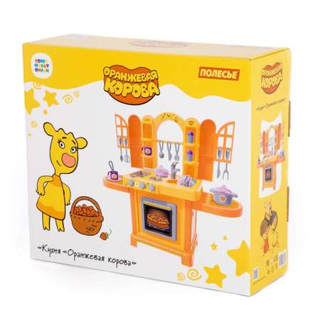 Игровой набор Полесье детская кухня с игрушечной посудой Оранжевая корова 88 см