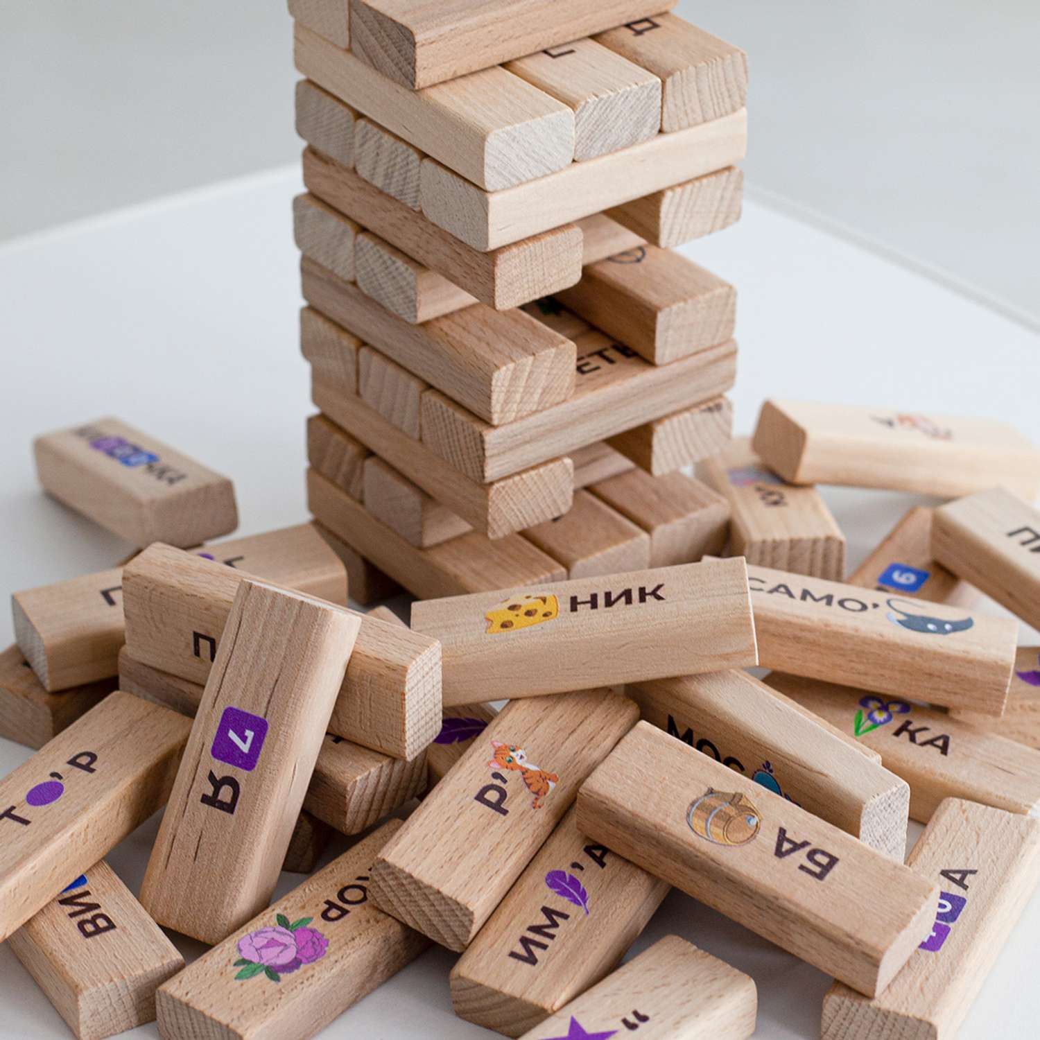 Настольная игра Leader Дженга Башня с ребусами из 54 элементов в деревянном ящике - фото 7