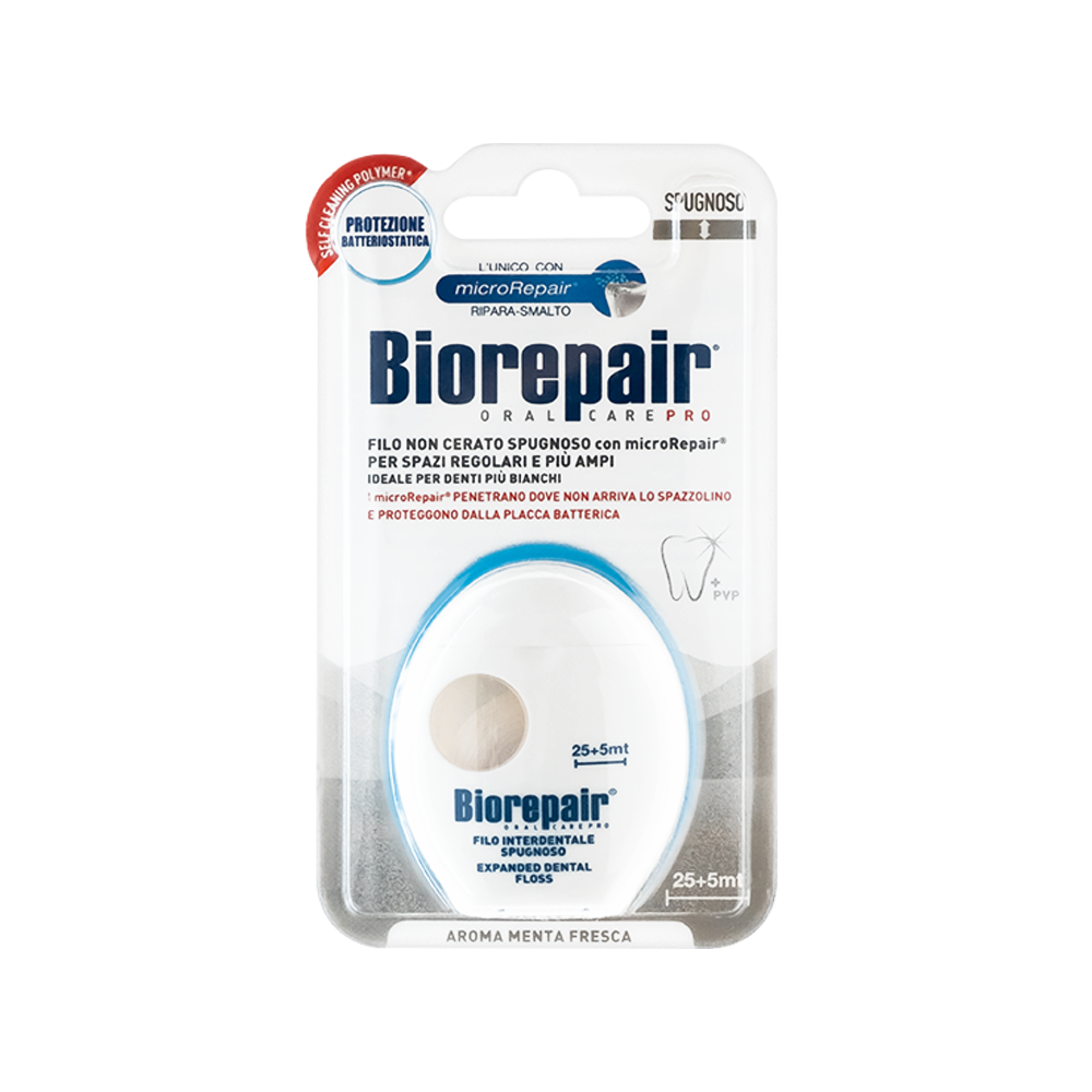 Нить зубная Biorepair Filo Non Cerato Spugnoso Невощеная губчатая 30 м - фото 1