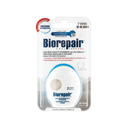 Нить зубная Biorepair Filo Non Cerato Spugnoso Невощеная губчатая 30 м