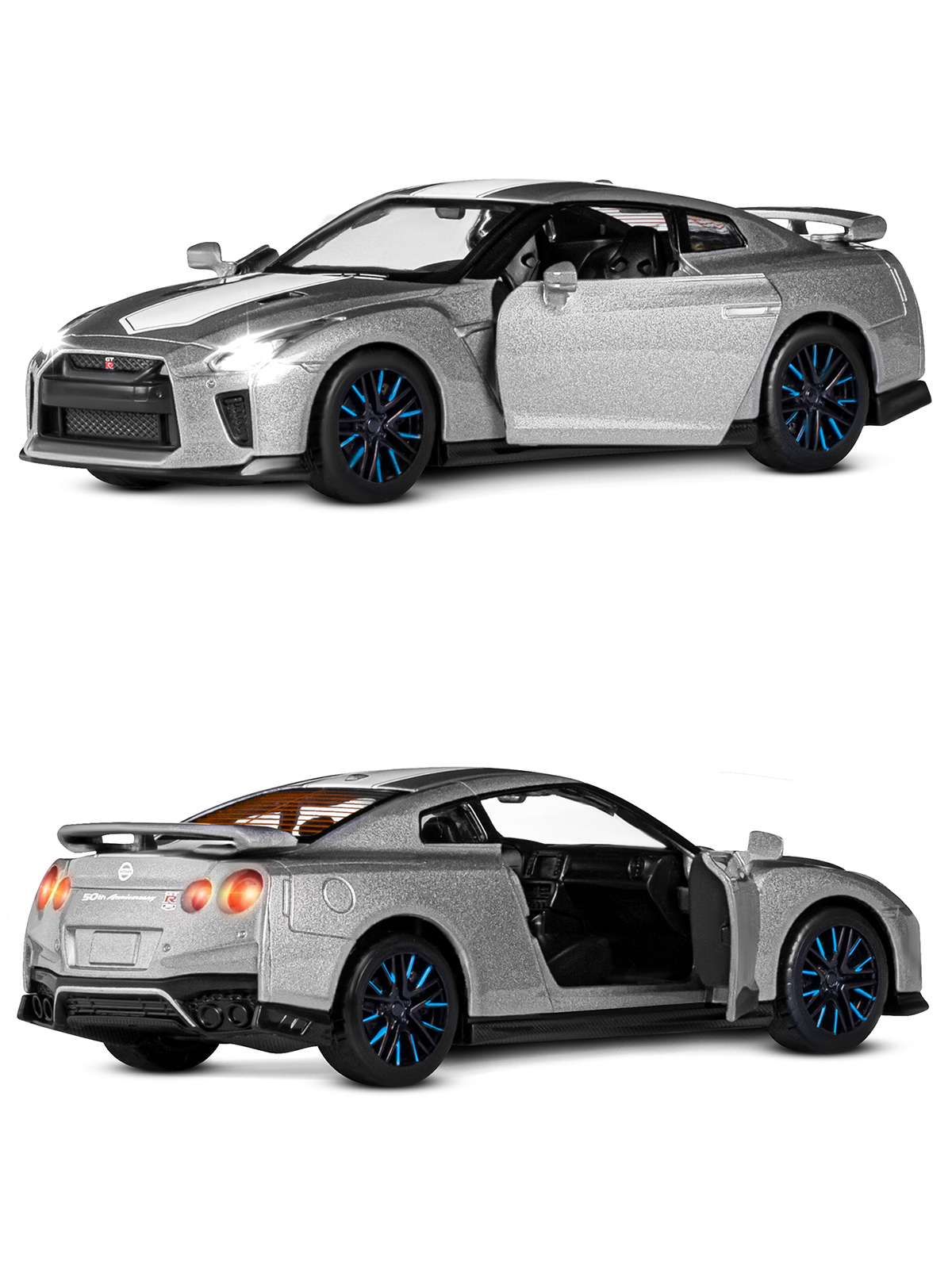 Автомобиль АВТОпанорама Nissan GT R R35 1:32 серый JB1251546 - фото 6