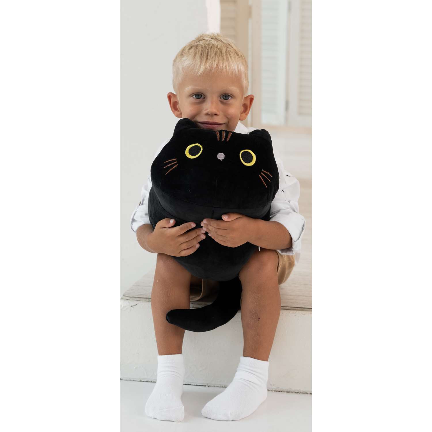 Кот подушка круглый КупиКота черный 35 см - фото 1