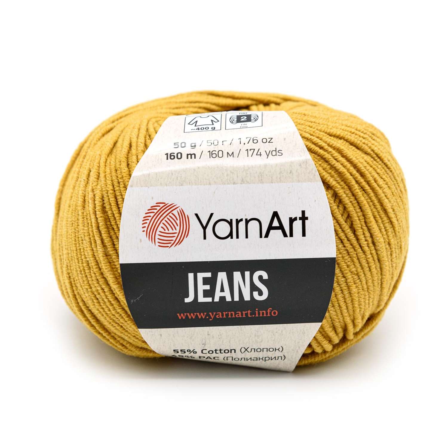 Пряжа YarnArt Jeans универсальная 50 г 160 м 84 горчичный 10 мотков - фото 6