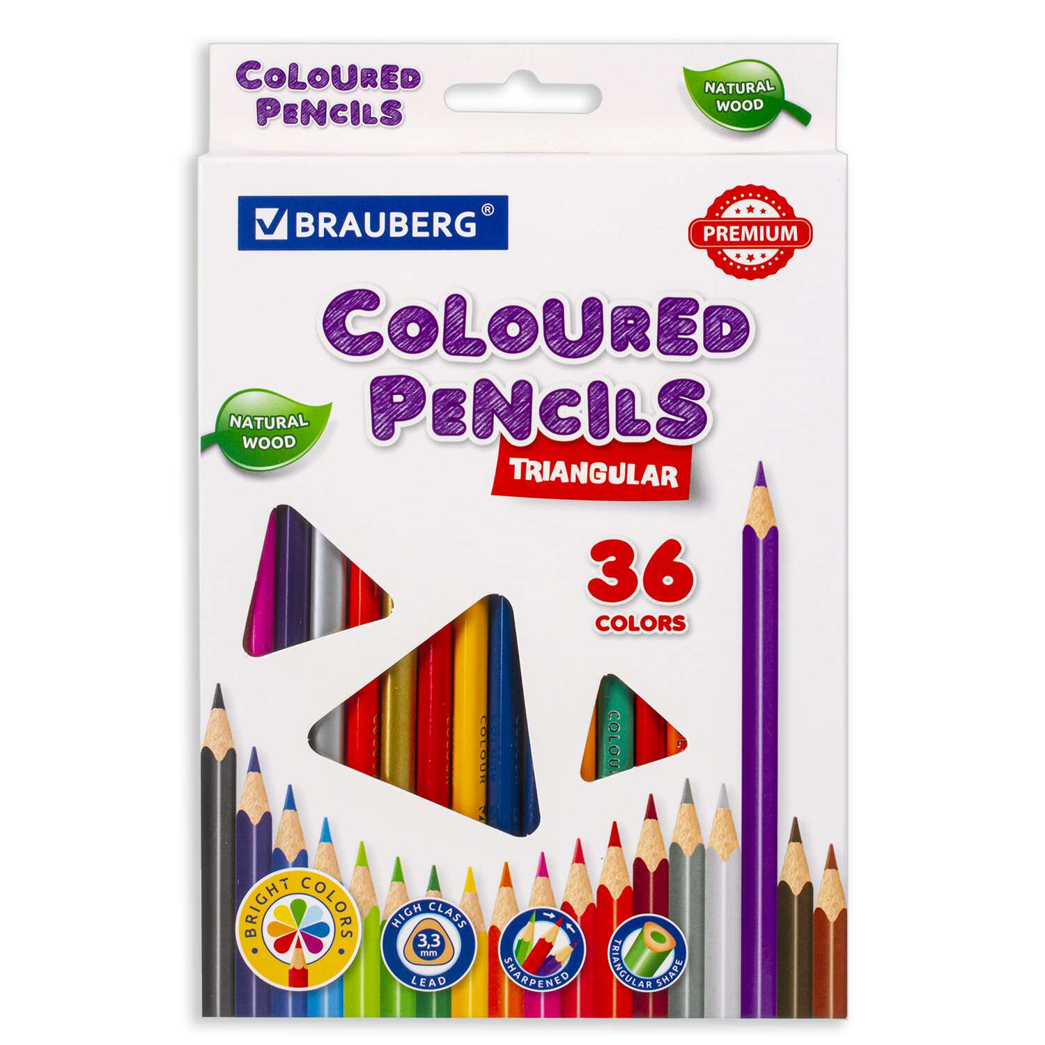 Карандаши цветные Brauberg трехгранные Premium 36 цветов - фото 1