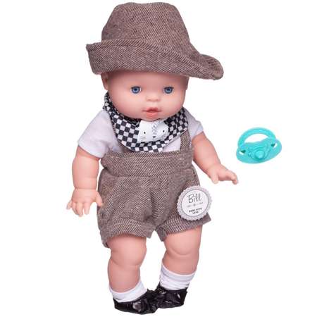 Кукла-пупс Junfa Baby Ardana в белой кофточке серых шортиках и шляпке с аксессуарами 32см