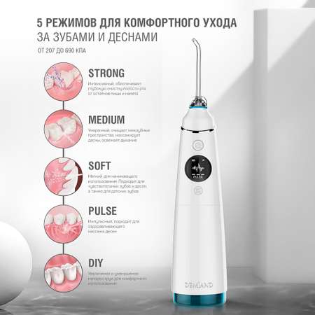 Портативный ирригатор DEMIAND ELITE IR-P620/Белый для очистки полости рта с регулируемым напором воды