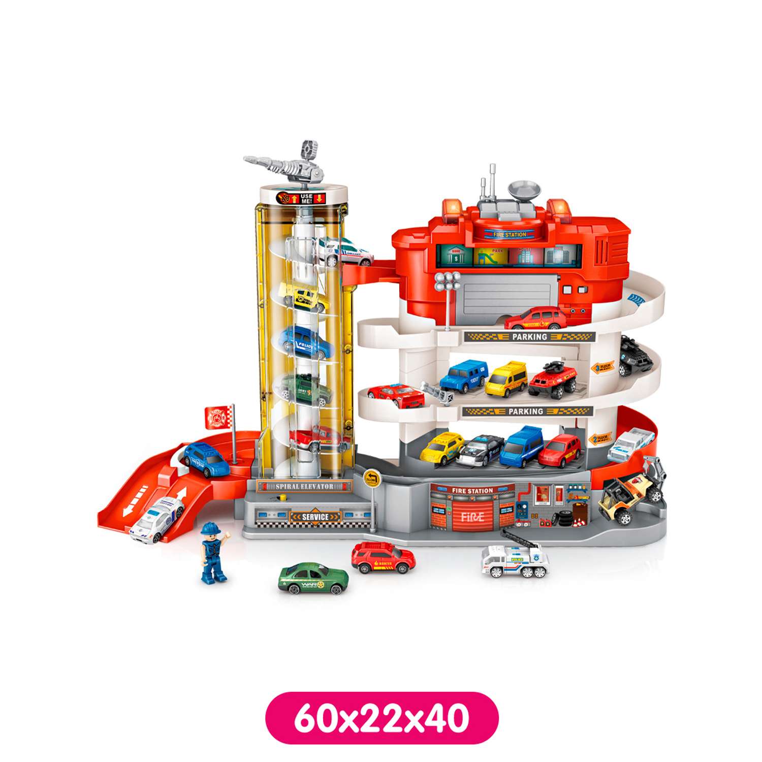 Игровой набор Handers Парковка: Пожарная станция (60х22х40 см 4 этажа 6 авто лифт) YDX52-1 - фото 1