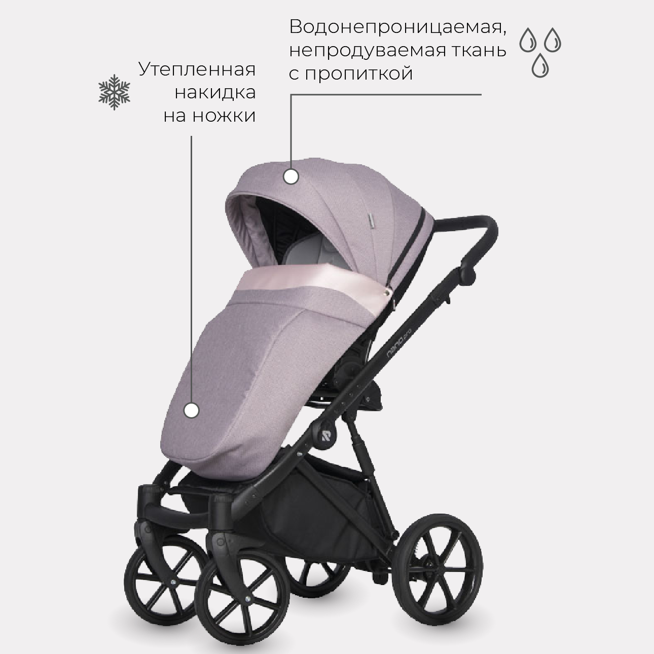 Коляска детская универсальная Riko NANO PRO Pearl Pink жемчужно-розовый 03 - фото 4