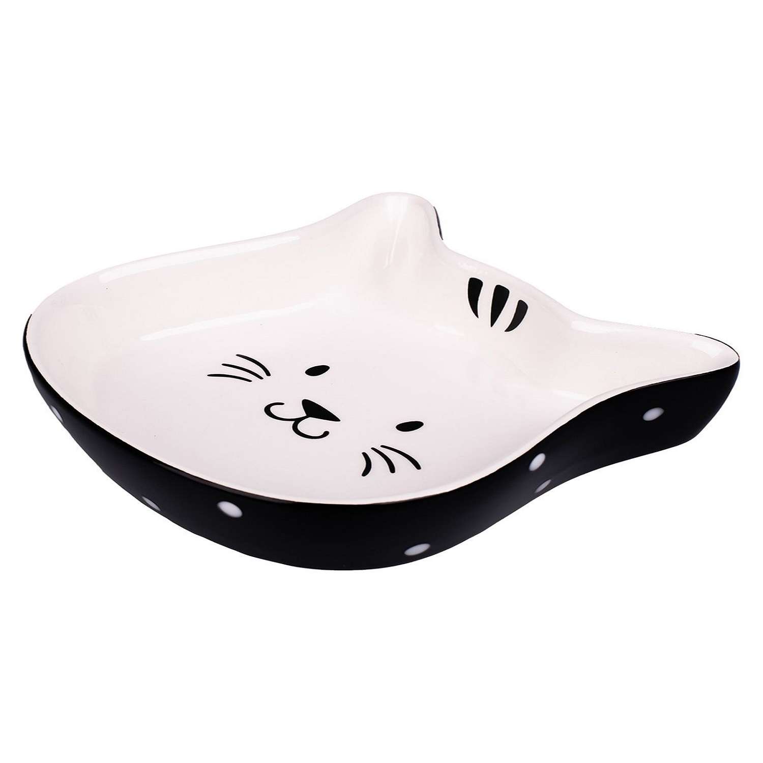 Миска для кошек Mr.Kranch Мордочка кошки керамическая 200мл Черная с белым - фото 2