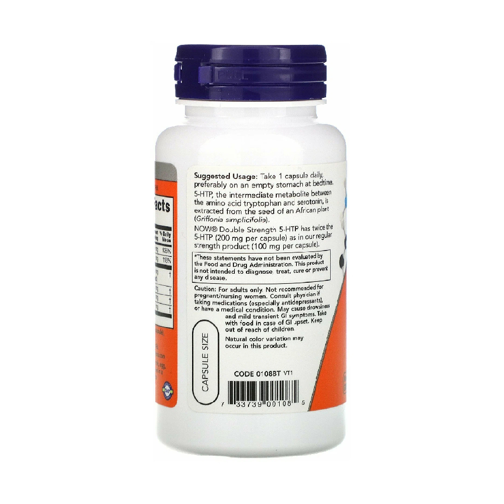 Аминокислота 5 HTP Now 5 гидрокситриптофан 200мг 60 капсул для похудения настроения сна - фото 3