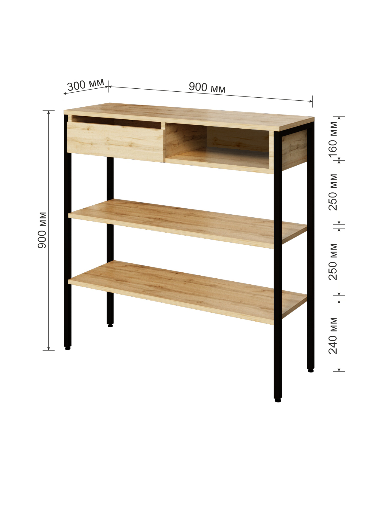 Стеллаж WoodSteel В стиле Лофт Chicago lite 90x90x30 см. Крафт Золото. Чёрный - фото 1