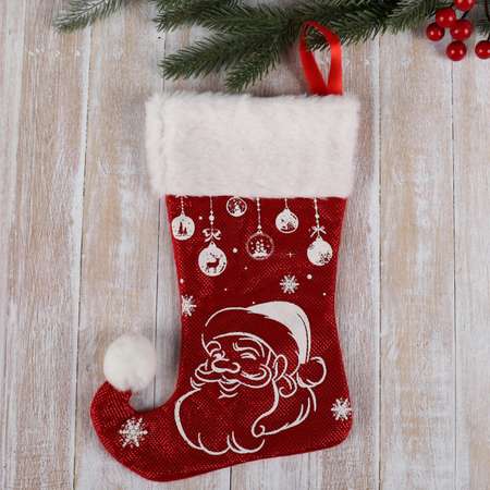 Носок Зимнее волшебство для подарков«Волшебство»Дед Мороз. 18х25 см. бело красный