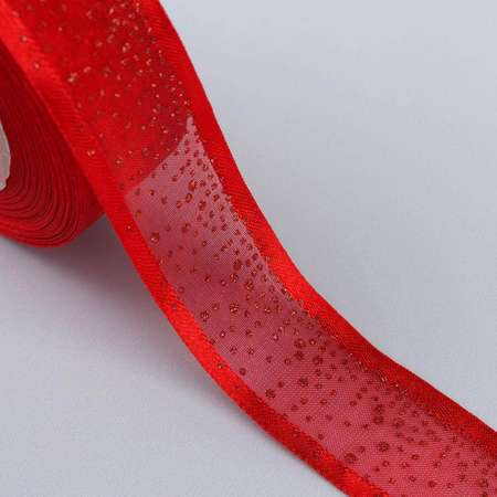 Лента Арт Узор капроновая «Блёстки». 25 мм×18 ± 1 м. цвет красный