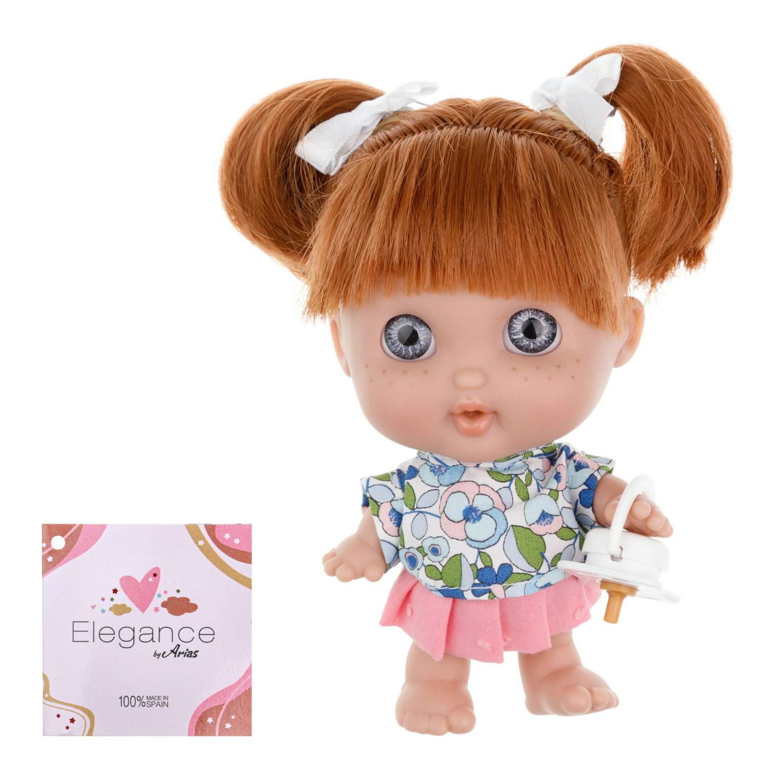 Кукла Arias elegance pequitas с рыжими волосами c cоской в розовой юбке и футболке в цветочек 17 см Т19780-11 - фото 1